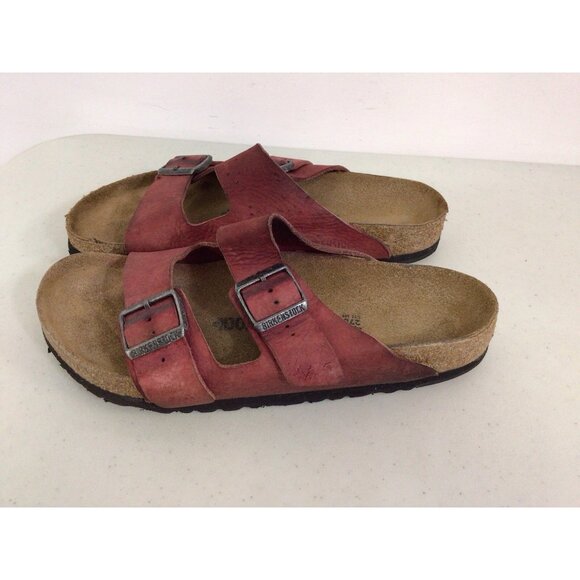 Birkenstock Arizona Sandals Red Leather Birko Flat Slide Womens 42 - Picture 7 of 9